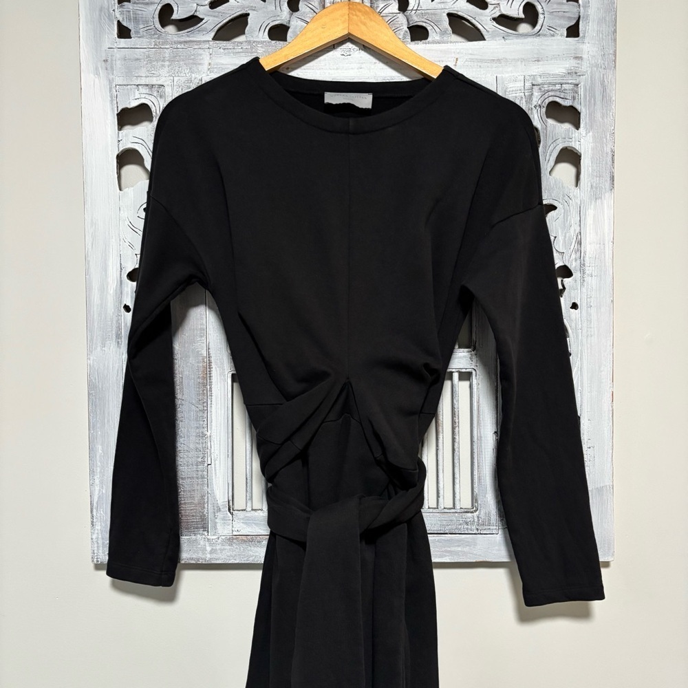Modern Citizen Terry Cloth Cotton Black Tie Front Long Sleeve Midi Dress Size M - Picture 7 of 14